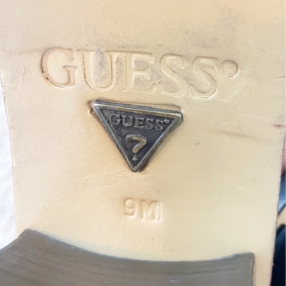 Vintage Guess 90s Leather Block Heel Slides Mule Sandals Square Toe - Picture 7 of 7